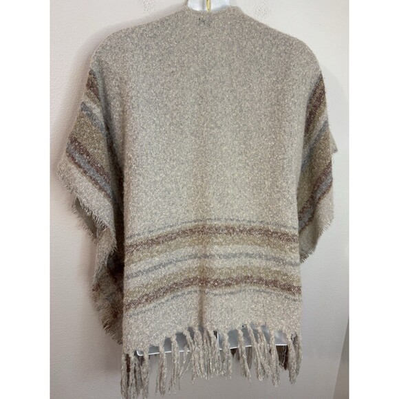 Roffe Poncho Sweater Cape Womens OS Brown Fuzzy Striped Neutral Boho - Picture 3 of 5